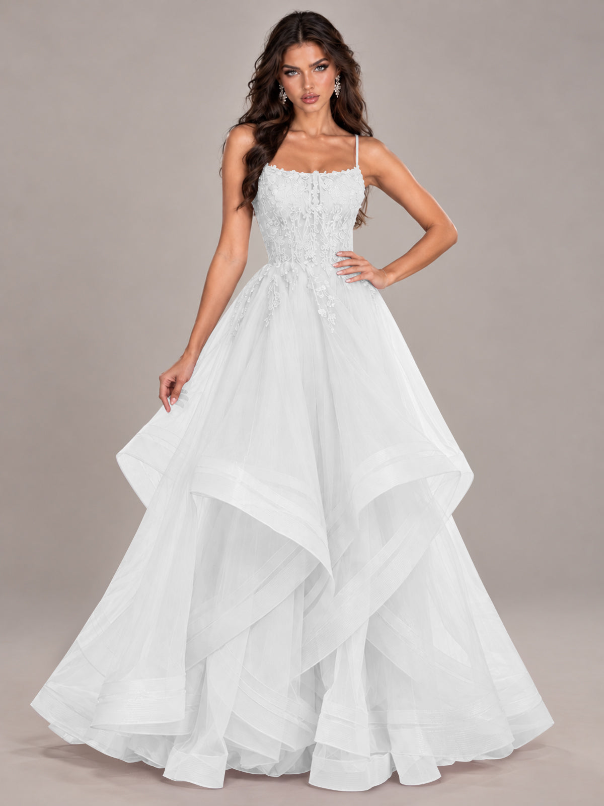 Lace Corset Ball Gown Prom Dress with Cascading Tulle Ruffles