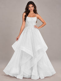 Lace Corset Ball Gown Prom Dress with Cascading Tulle Ruffles