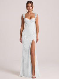 White Sweetheart Floral Applique Corset Mermaid Prom Dress with High Slit Long Formal Evening Gown