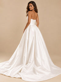 White Satin Wedding Dress with Slit Casual Bridal Formal Gowns
