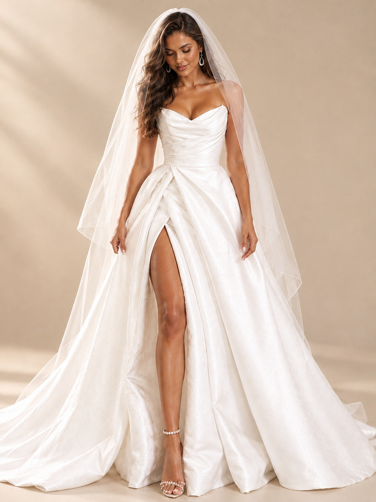 White Satin Wedding Dress with Slit Casual Bridal Formal Gowns