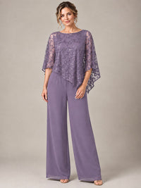 3/4 Sleeve Sequin Chiffon Jumpsuit with Cape