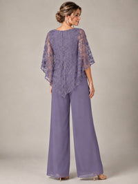 3/4 Sleeve Sequin Chiffon Jumpsuit with Cape