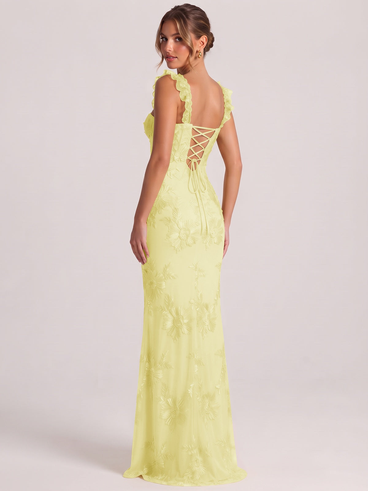 Sweetheart Floral Applique Corset Mermaid Prom Dress with High Slit