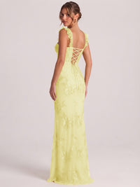 Sweetheart Floral Applique Corset Mermaid Prom Dress with High Slit