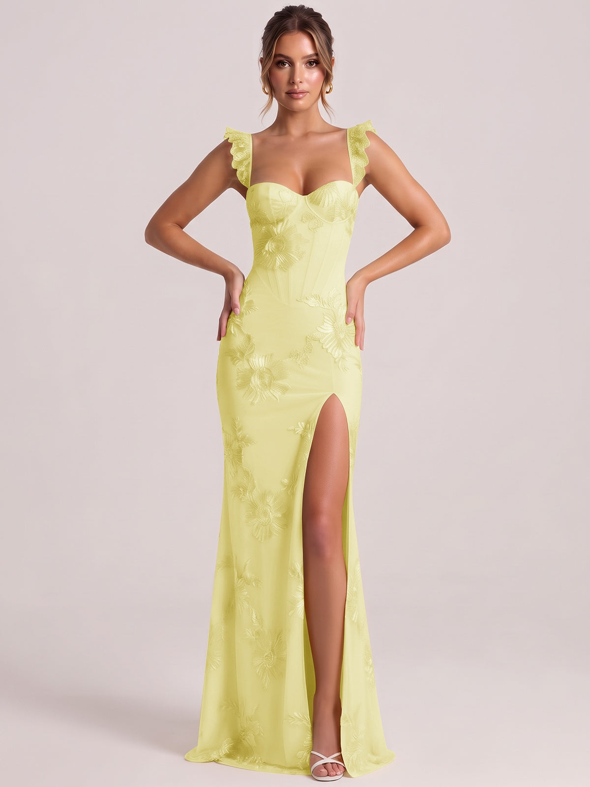 Sweetheart Floral Applique Corset Mermaid Prom Dress with High Slit