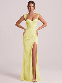 Sweetheart Floral Applique Corset Mermaid Prom Dress with High Slit