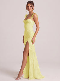 Sweetheart Floral Applique Corset Mermaid Prom Dress with High Slit