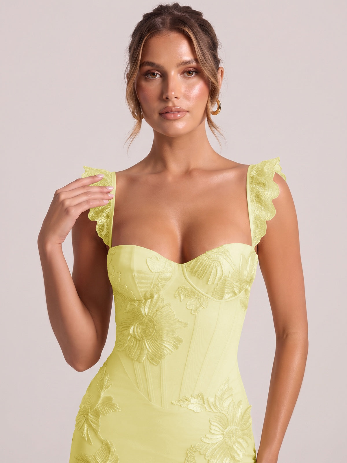 Sweetheart Floral Applique Corset Mermaid Prom Dress with High Slit
