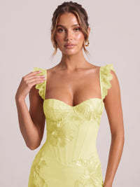 Sweetheart Floral Applique Corset Mermaid Prom Dress with High Slit