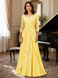 A-Line Chiffon Mother of the Bride Dress with Floral Applique 3/4 Sleeves