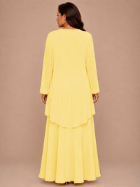 Champagne Beaded Chiffon Mother of the Bride Dress with Jacket V-Neck Gown