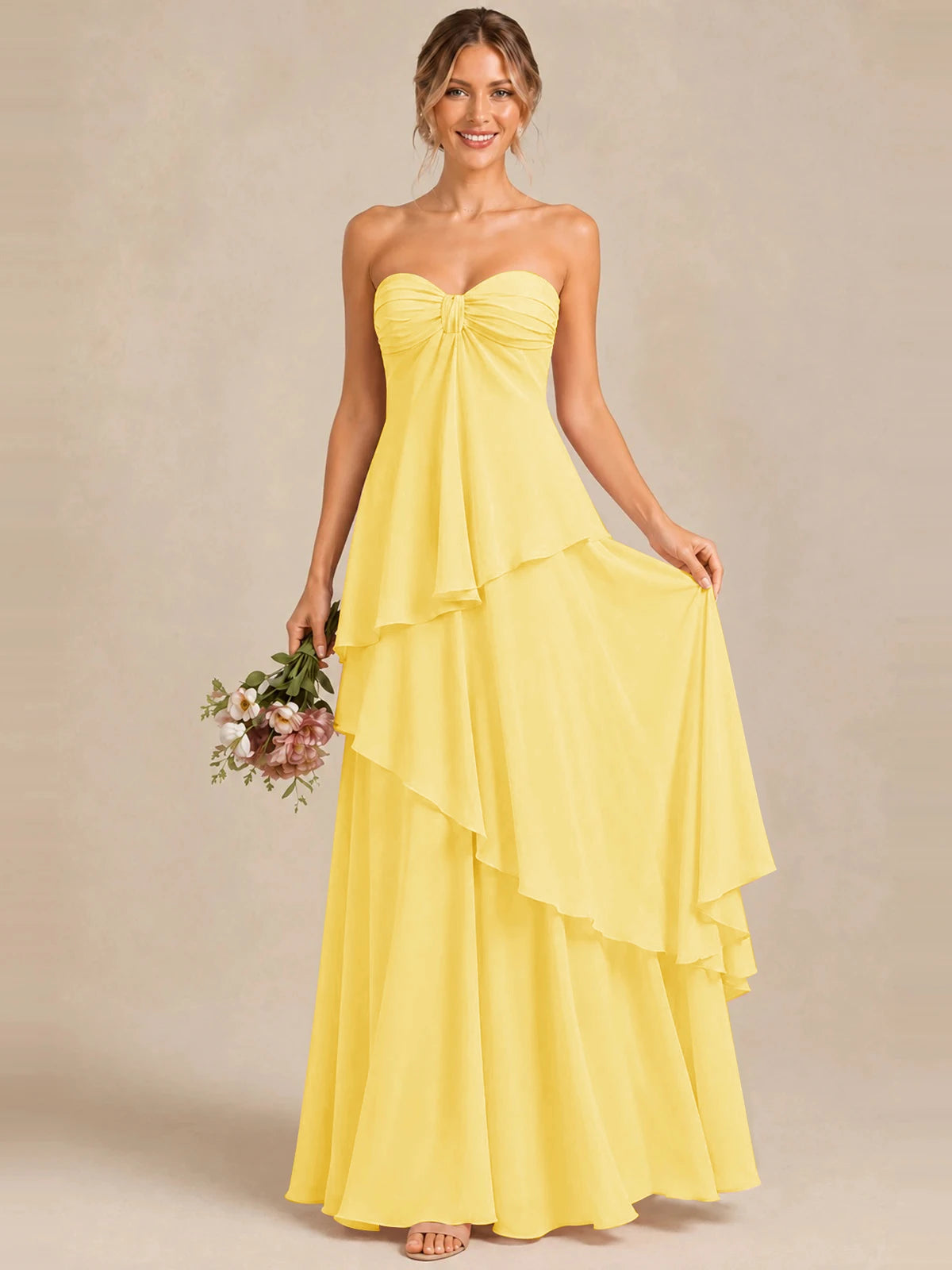 Strapless Chiffon Bridesmaid Dress with Tiered Ruffles