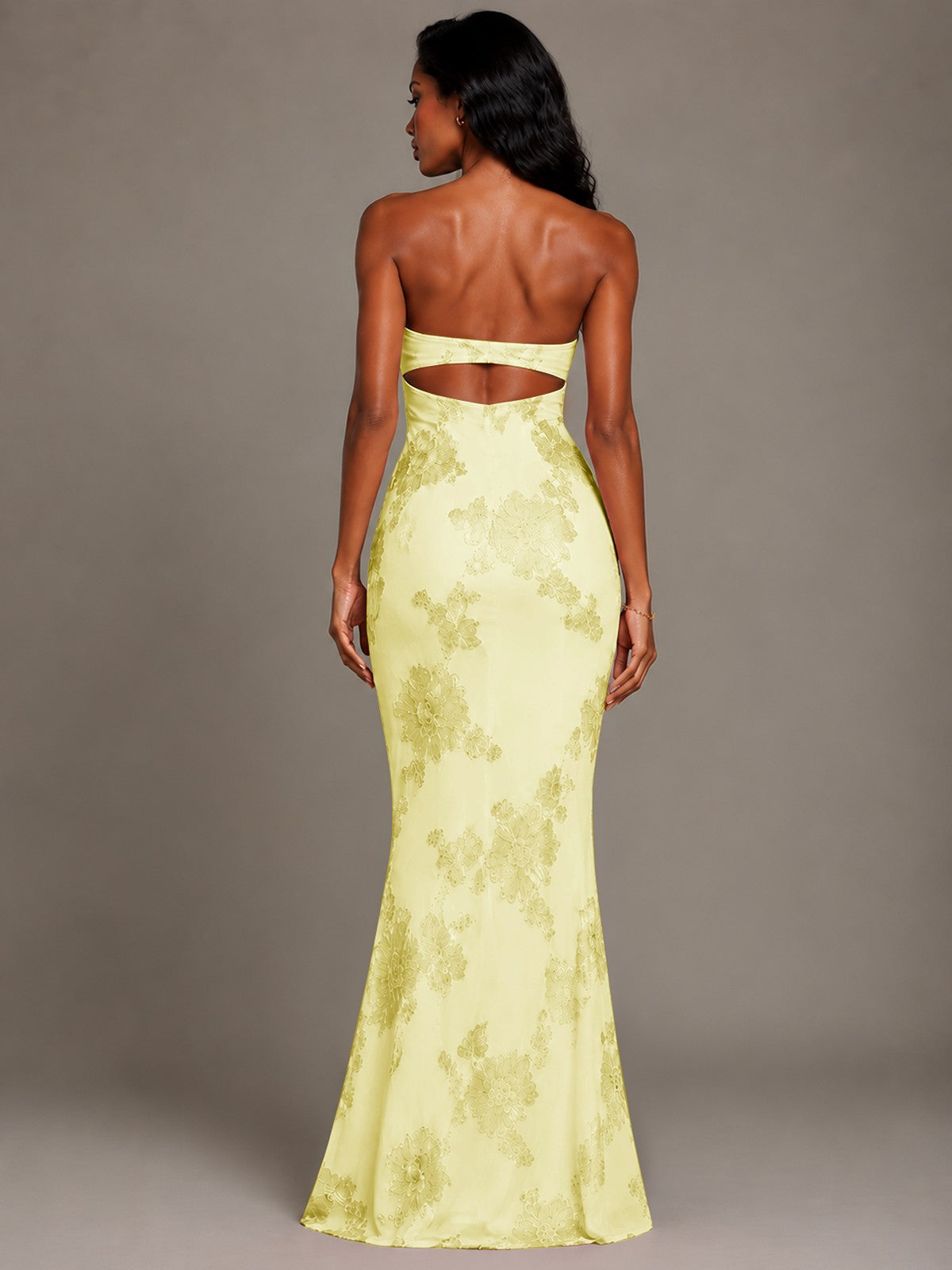 Strapless Floral Applique Mermaid Prom Dress