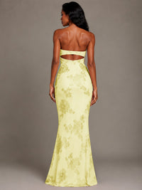 Strapless Floral Applique Mermaid Prom Dress