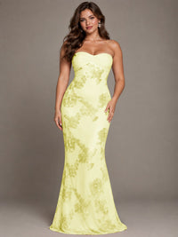 Strapless Floral Applique Mermaid Prom Dress
