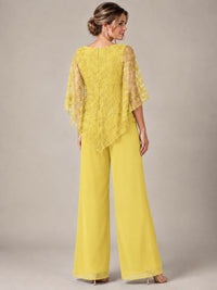 3/4 Sleeve Sequin Chiffon Jumpsuit with Cape